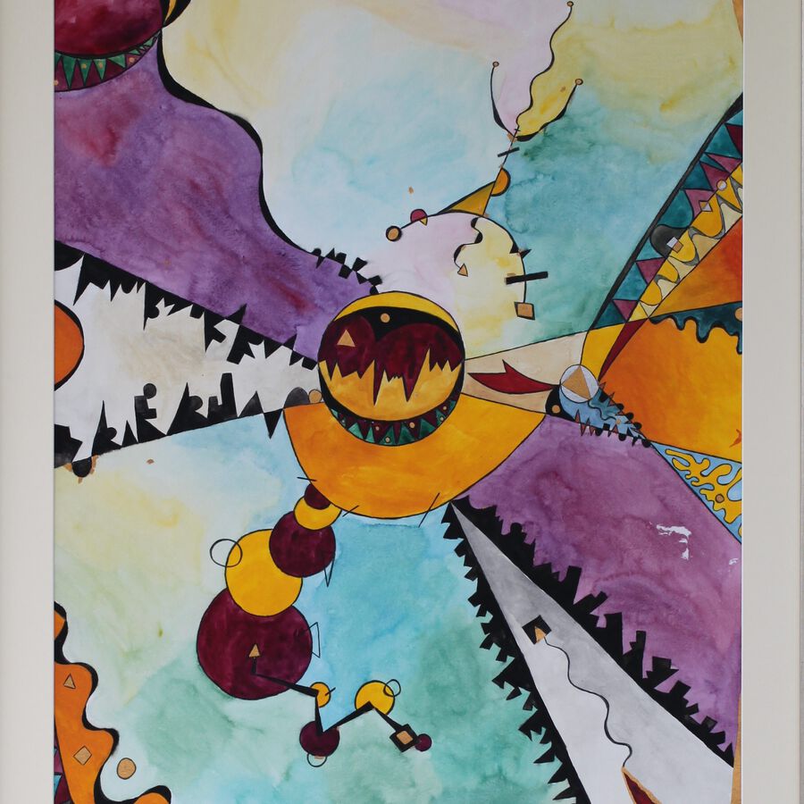 Peter Hemmelskamp, Zentrum, 1990, Mischtechnik auf Papier, 100x70 cm